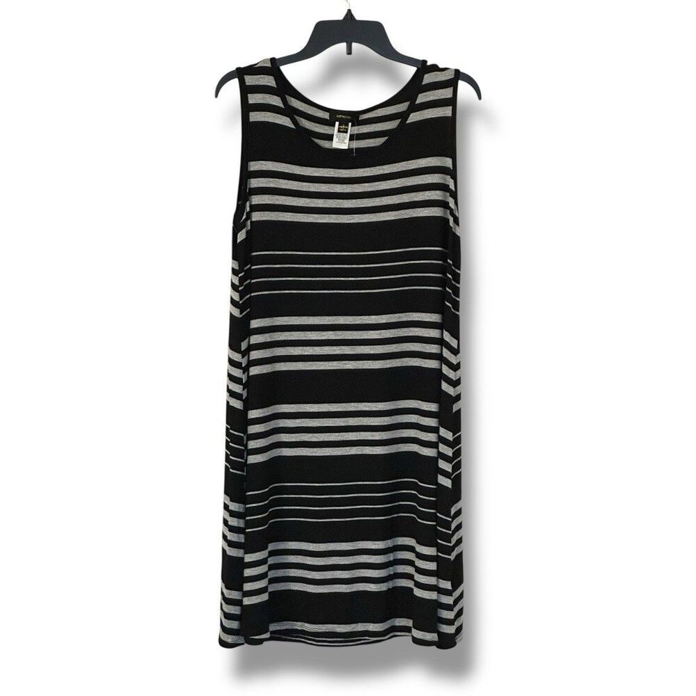 Espresso Women’s Sleeveless Knee Length Knit Dress Gray Black Stripe Large NWT